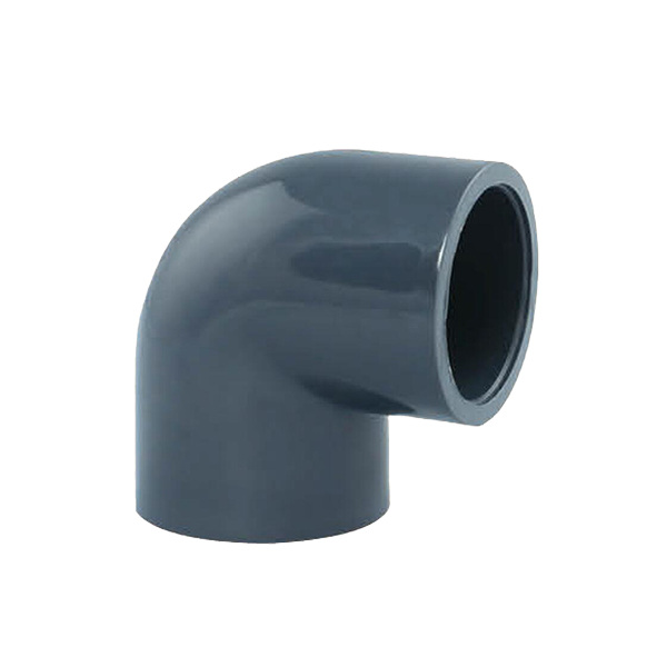 Plastic 90° elbow on white background.