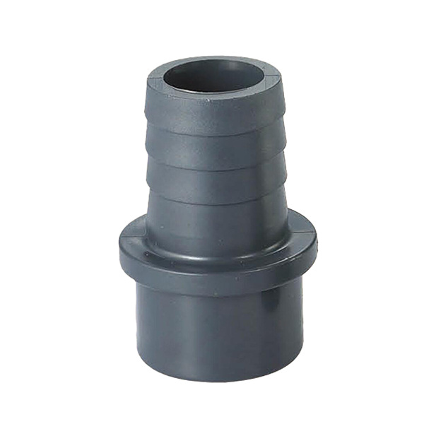Plastic socket type hose connector on white background.
