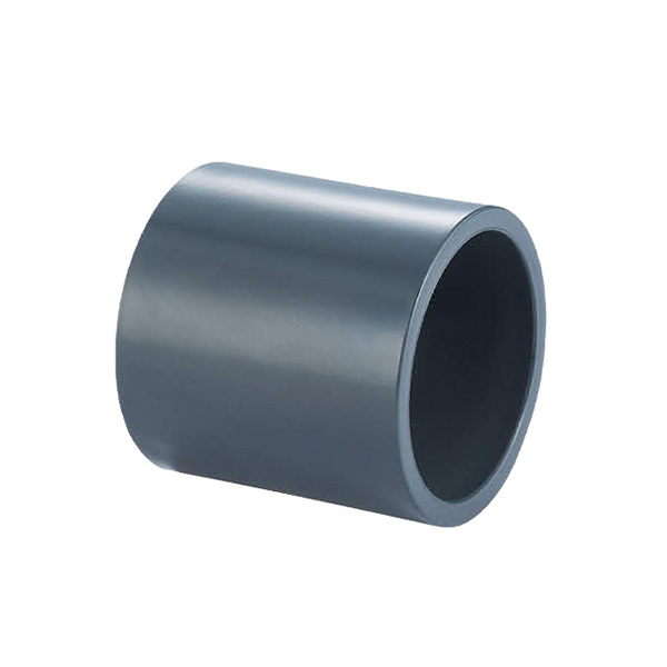 Plastic straight connector on white background.