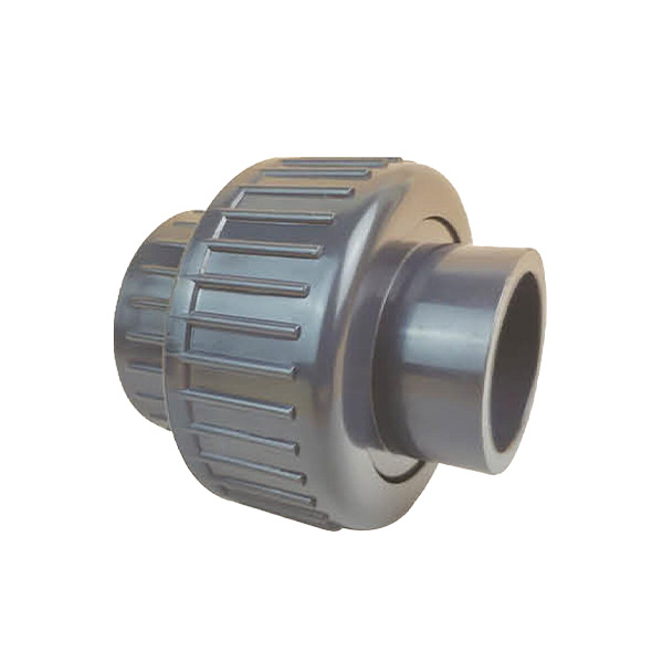 Plastic variable diameter union on white background.