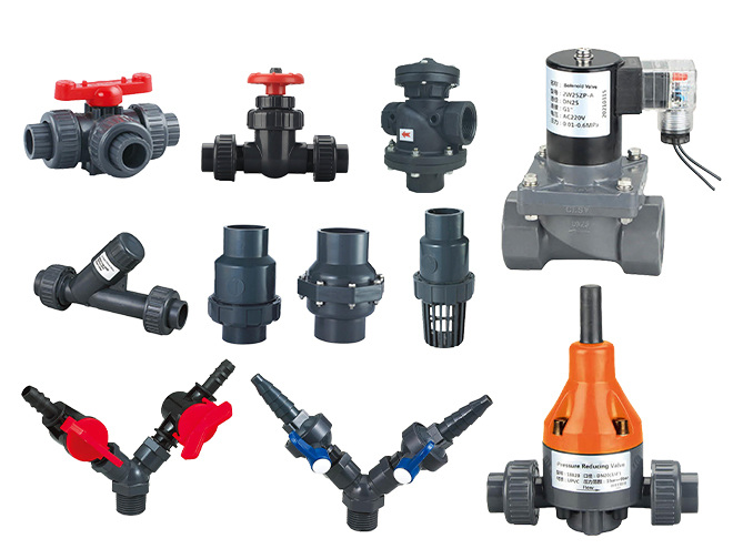 Several different types of valves on white background.
