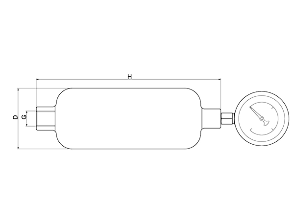 A dimension drawing of SWMK-B air pulse damper on white background.