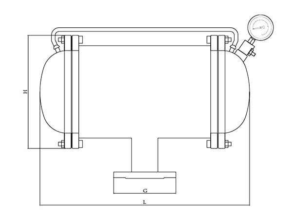 A dimension drawing of SWMZ double diaphragm pulse damper.