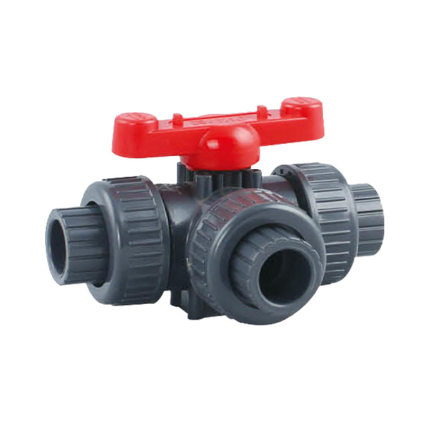 A three way ball valve on white background.