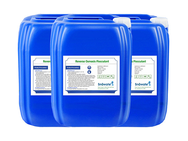 Three buckets of reverse osmosis flocculant on a white background