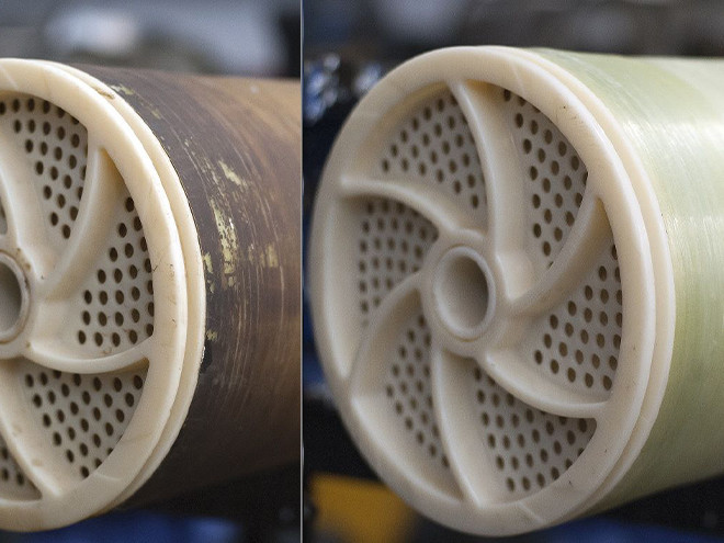 RO membrane comparison photo before and after cleaning
