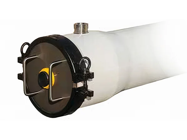 An inclined SAC series membrane cleaning pressure vessel.