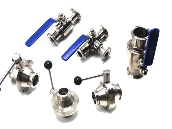 Multiple different types of sanitary metal ball valves