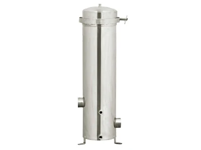 A security filter housing on a white background