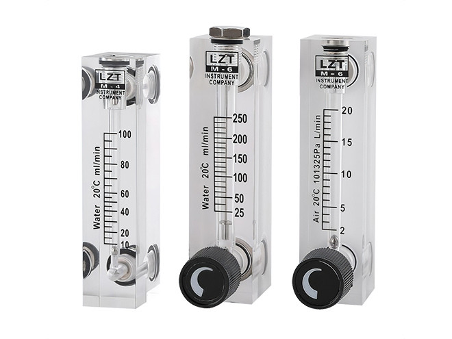 Three vertically mounted SF LZT-4T, 6T, 8T series panel-type flow meters