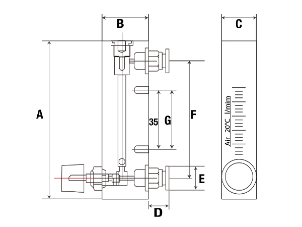 Annotated outline diagram of LZT-4T series panel-type flow meter.