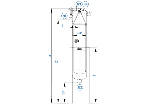 Annotated side entry bag filter housing drawing
