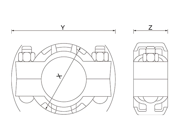 A drawing of S160 stainless steel flexible grooved coupling on white background.