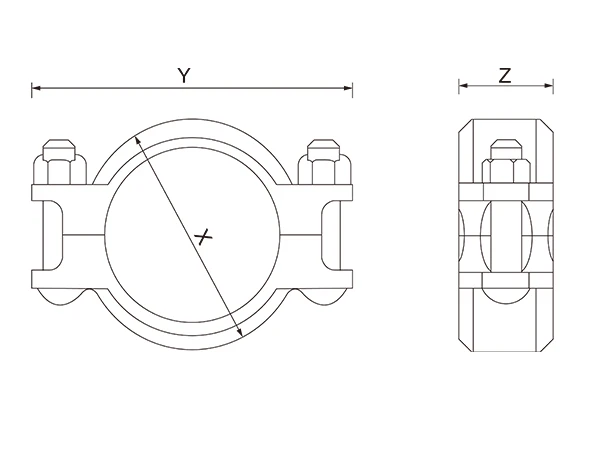 A drawing of S30 stainless steel flexible grooved coupling on white background.