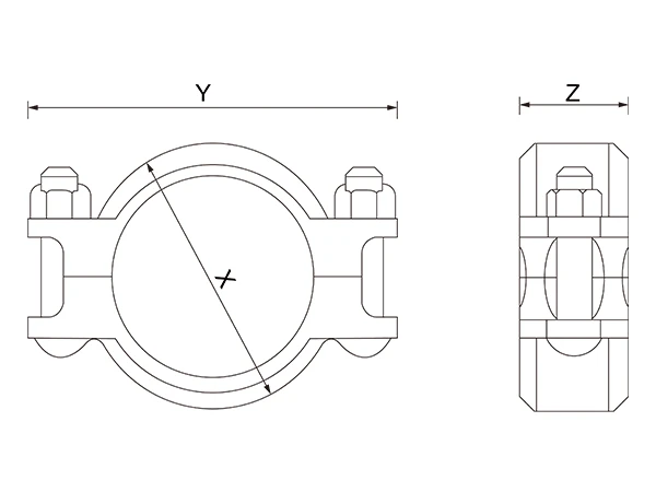 A drawing of C ductile iron flexible grooved coupling on white background