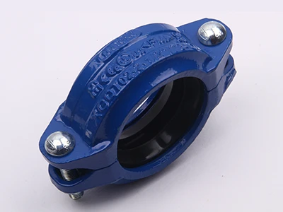 A piece of C ductile iron flexible grooved coupling on white background