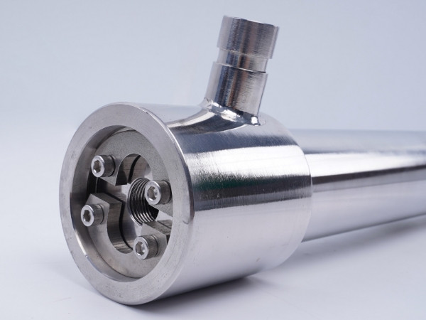 A detail of built-in type stainless steel membrane housing with metal end