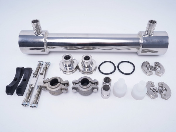 The detailed components of built-in type stainless steel membrane housing with metal end.
