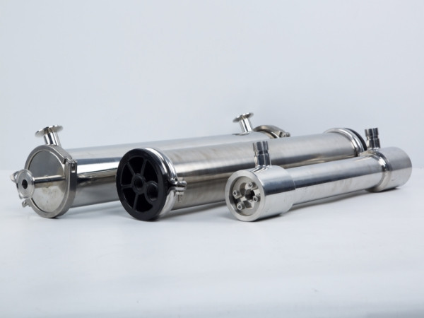 Several different types of stainless steel membrane housings.
