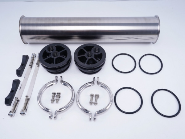 The detailed components of clamp type stainless steel membrane housing with plastic end.