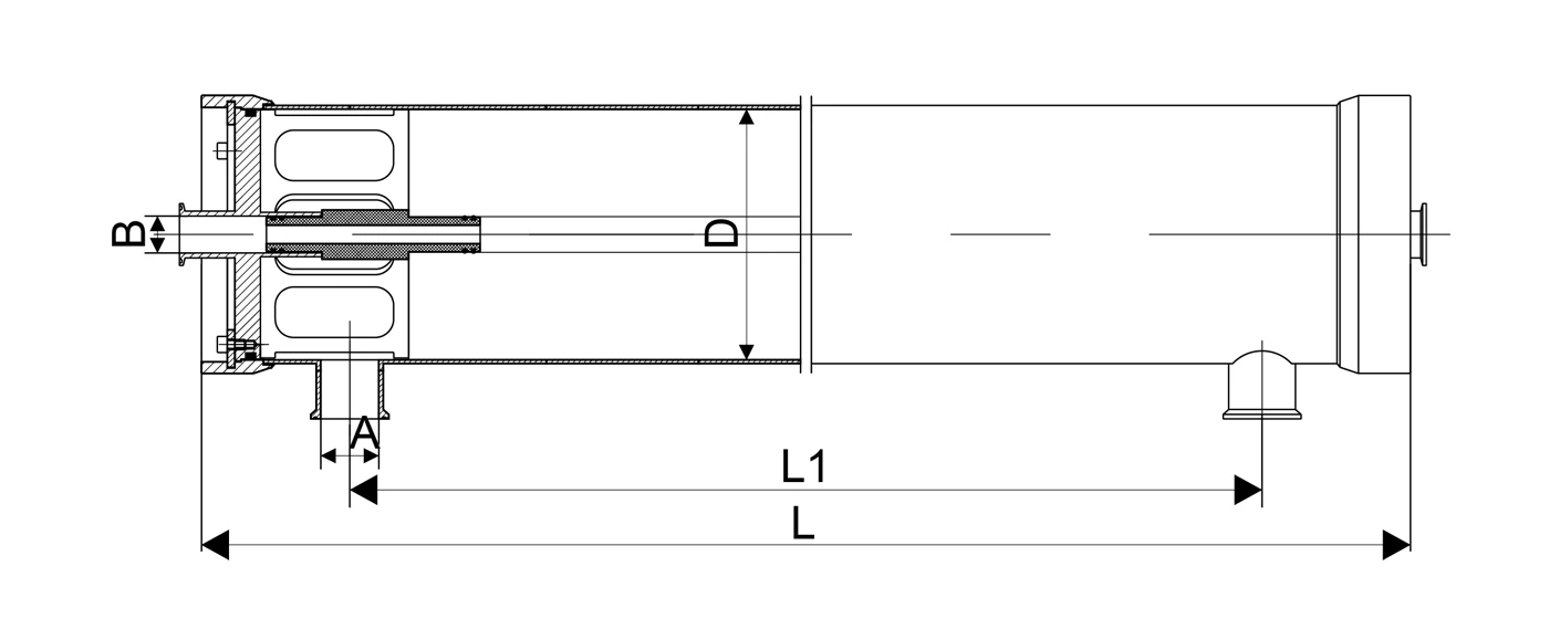 A Drawing of SV1000SS80 side port sanitary grade stainless steel membrane housing