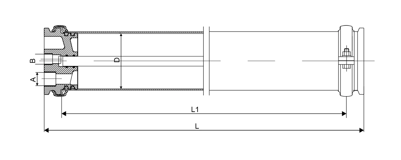 A Drawing of SV250E25/40 end port stainless steel membrane housing