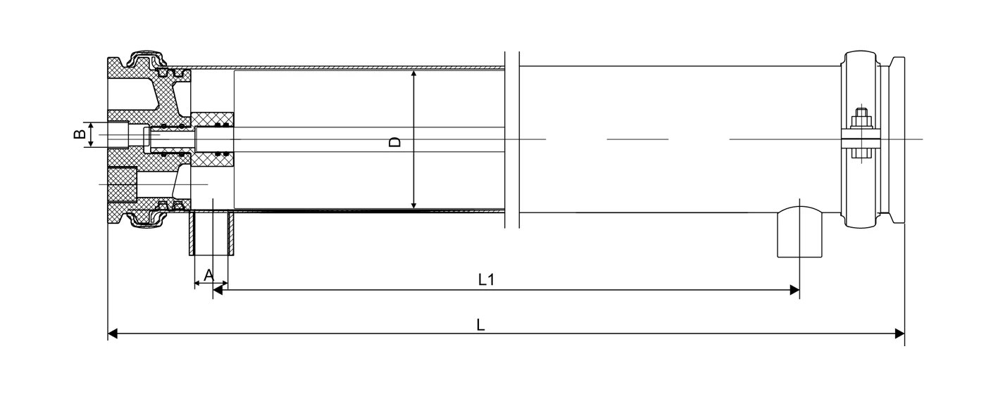 A Drawing of SV250S25/40 side port stainless steel membrane housing