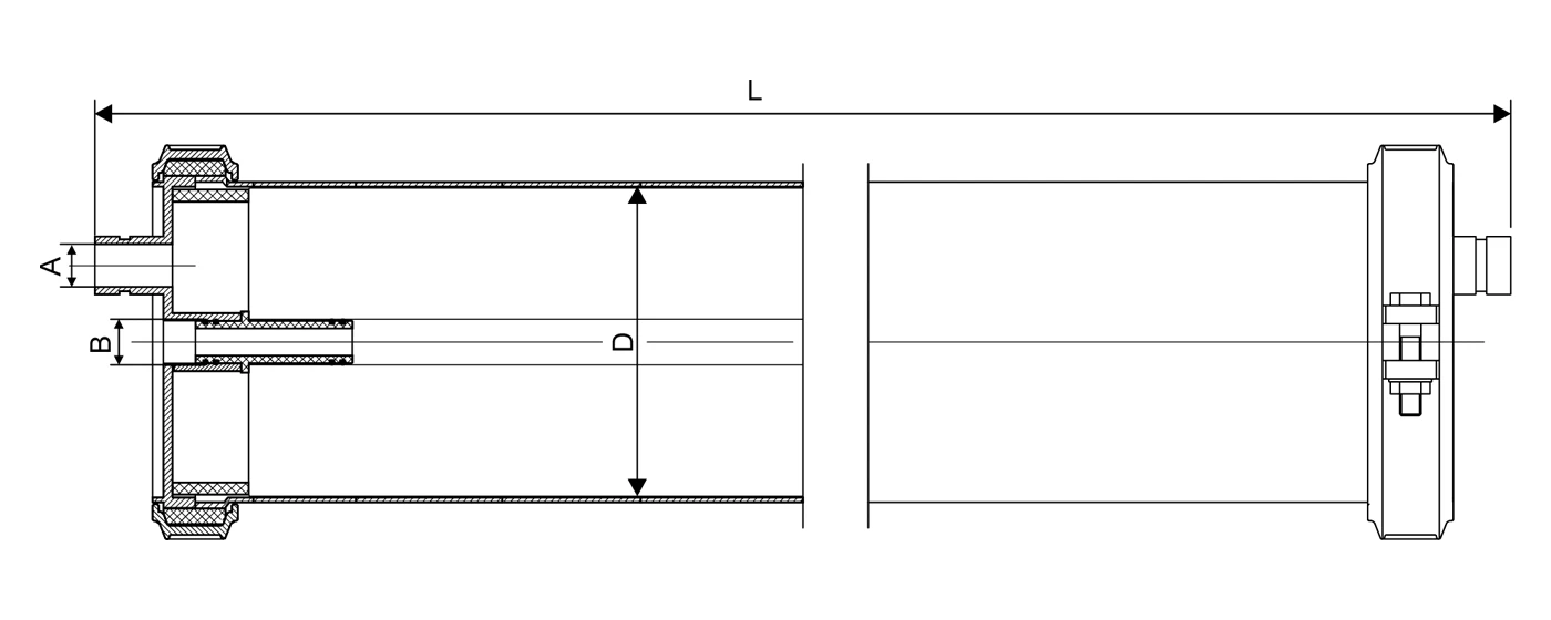 A Drawing of SV300E80 end port stainless steel membrane housing