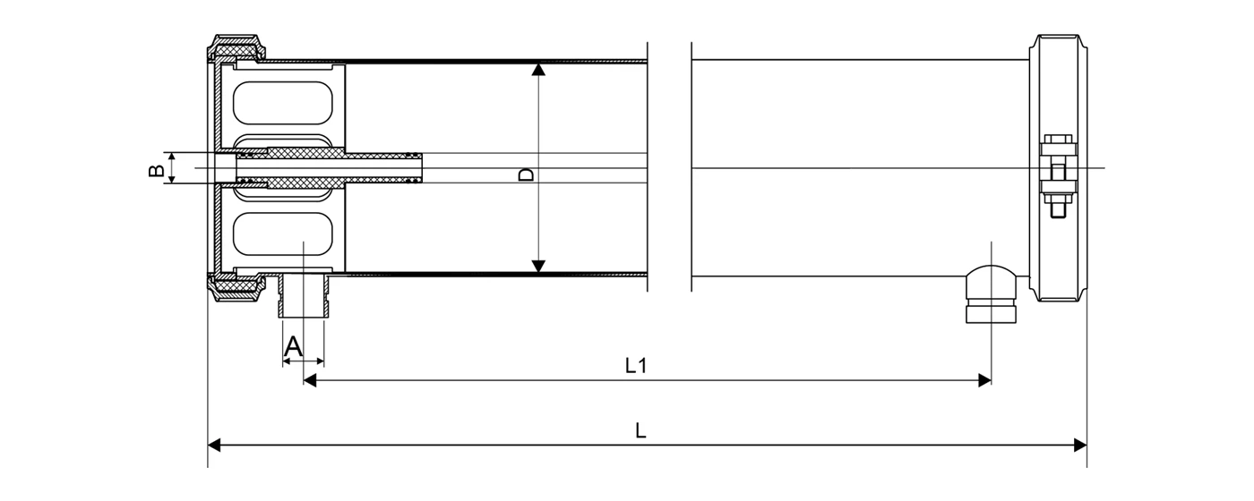 A Drawing of SV300S80 side port stainless steel membrane housing