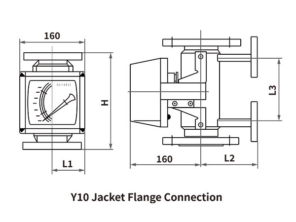 A dimension drawing of jacket flange connection SVF LZ series metallic tube variable area flow meter.