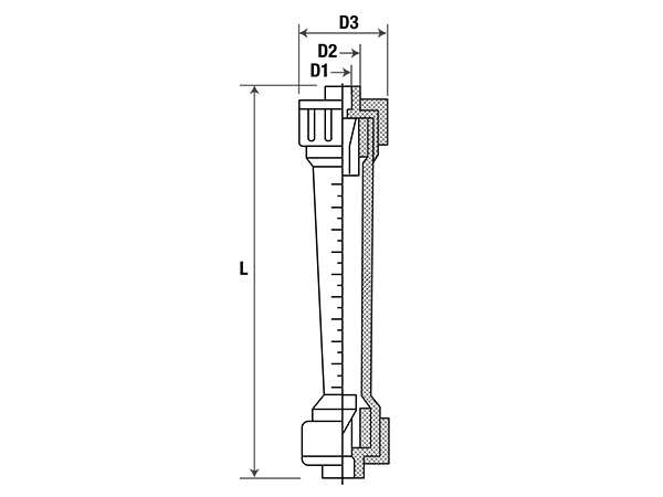 A dimension drawing of SVF LZS series plastic tube variable-area flow meter.