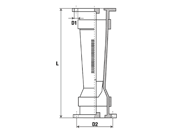 A dimension drawing of SVF LZS series plastic tube variable-area flow meter.