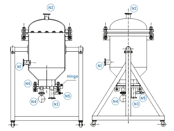 Annotated swing titanium rod-filter housing drawing