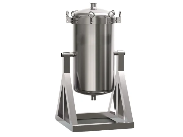 A swing titanium rod filter housing on a white background