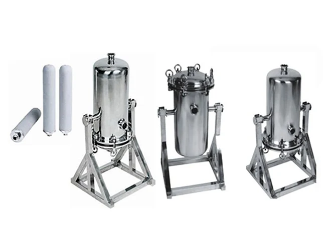 3 inverted titanium filter housings and 3 titanium filter cartridges