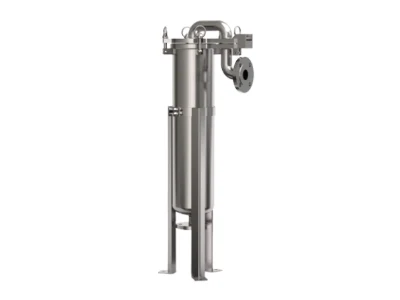 A top entry bag filter housing on a gray background