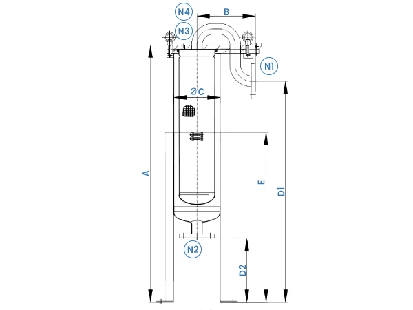 Annotated top entry bag filter housing drawing