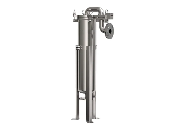 A top entry bag filter housing on a gray background