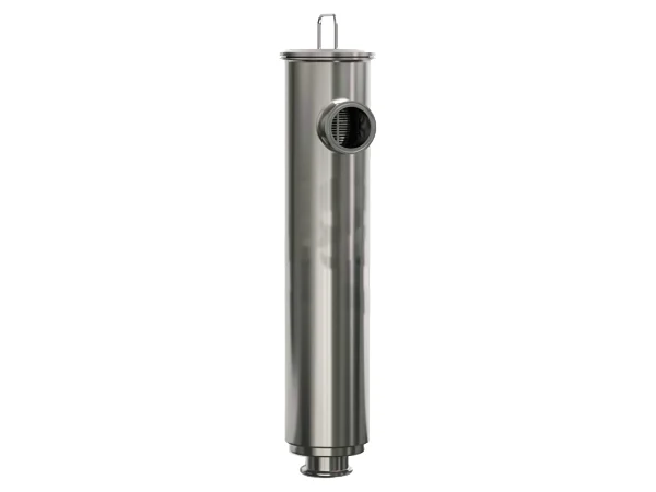 A tube filter housing on a white background