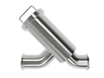 A y-type filter housing on a gray background