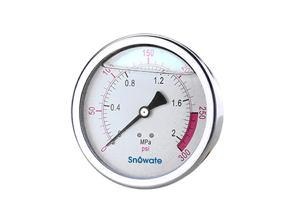A YN100Z axial liquid filled pressure gauge