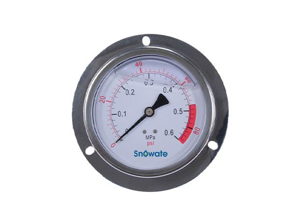 A YN100ZT axial liquid filled pressure gauge