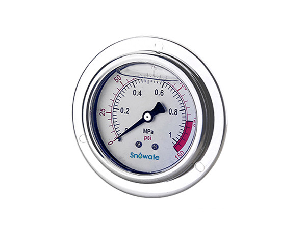 A YN40ZT axial liquid filled pressure gauge