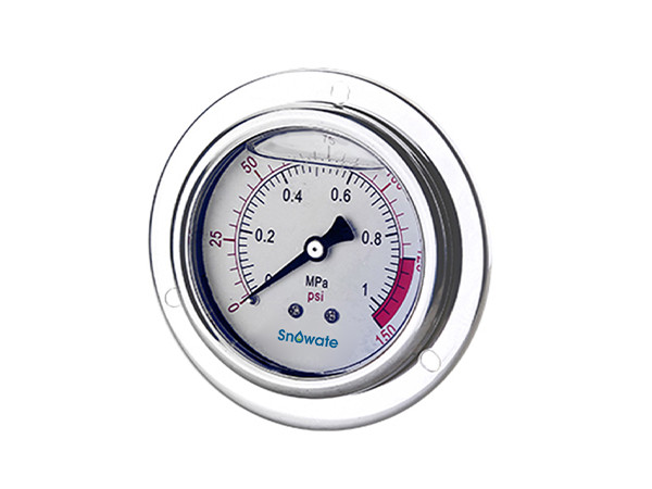 A YN50ZT axial edge liquid filled pressure gauge